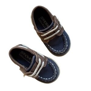 Sperry Top Sider Halyard Crib Jr Boat Shoes Navy Brown Toddler Size 3M